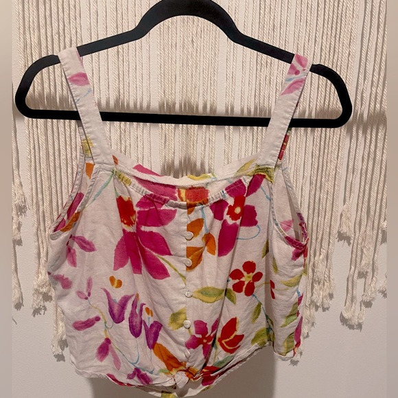 Carole Little Sport Linen Floral Girly Chic Boutique Crop Tank Top Size L - Picture 2 of 7